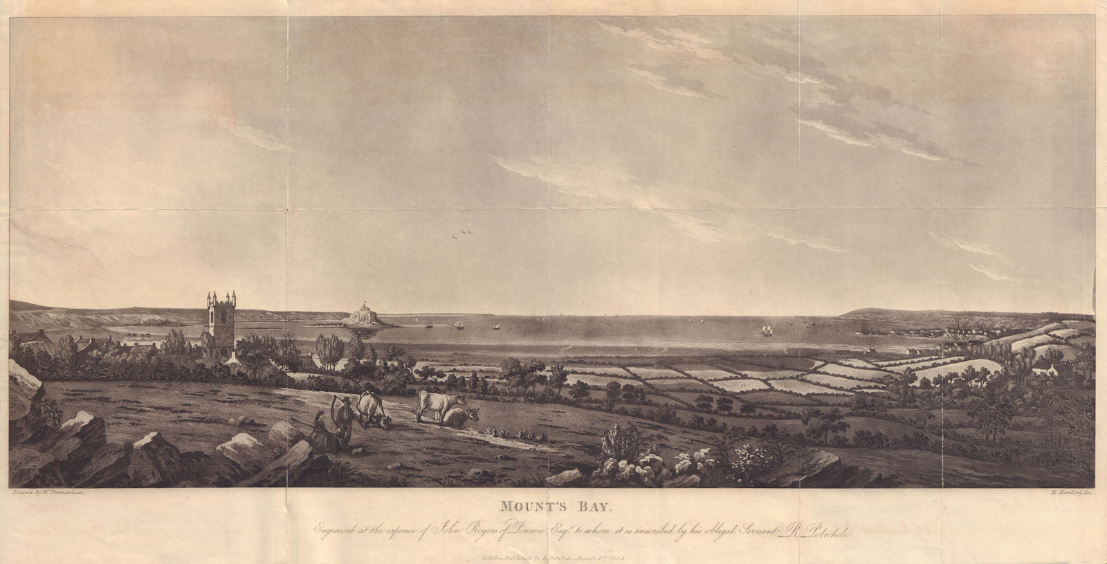 Mount's Bay, Cornwall. St. Paul's Church, Ludgvan. Tremenheere/Polwhele 1804
